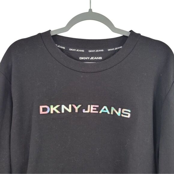 DKNY Black Embossed Iridescent Logo Crewneck Sweatshirt NWT XL - Picture 10 of 14